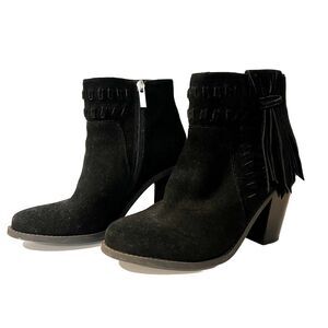 Jessica Simpson Suede Western Boho Fringed Tassel Ankle Boots Black Size 7.5‎
